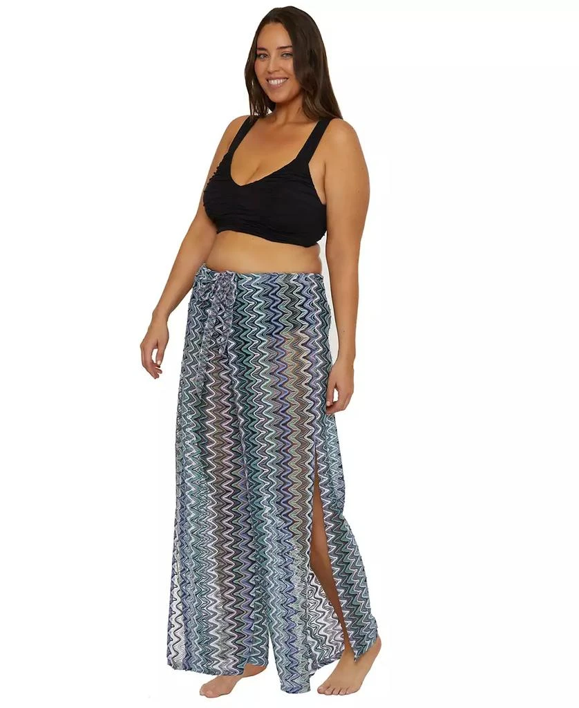 Becca Plus Size Sundown Stripe Crochet Split-Leg Pants Swim Cover-Up 2