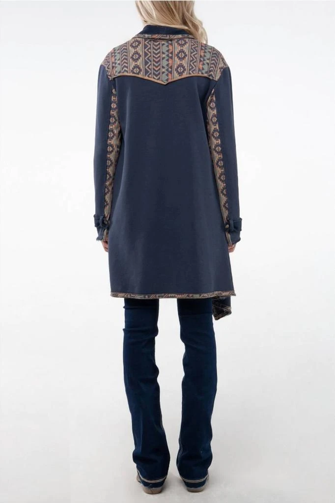 Miss Me Miss Me - Open drape knit cardigan with aztec printed contrast 2