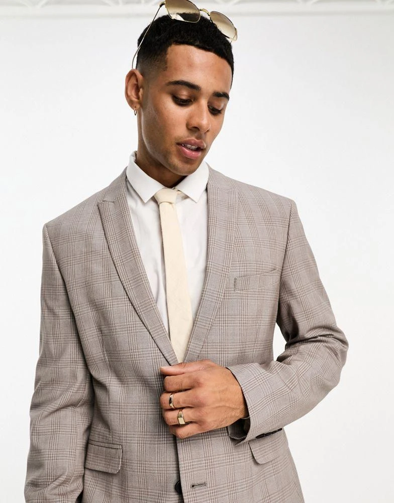 ASOS ASOS DESIGN skinny blazer in brown prince of wales check 2