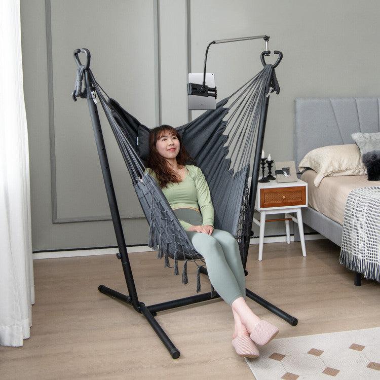 Hivvago Height Adjustable Hammock Chair with Phone Holder and Side Pocket-Gray