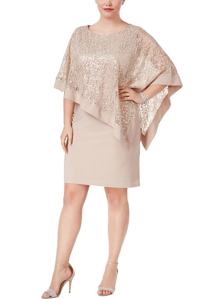 R&M Richards Plus Womens Sequined Popover Special Occasion Dress