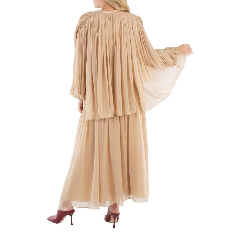 Chloé Ladies Barley Brown Semi-Sheer Pleated Blouse 3