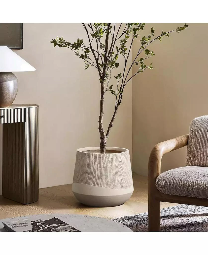 LuxenHome Blended Tan with Wood Pattern Round Tapered 15-Inch Tall MgO Planter, Indoor and Outdoor 2