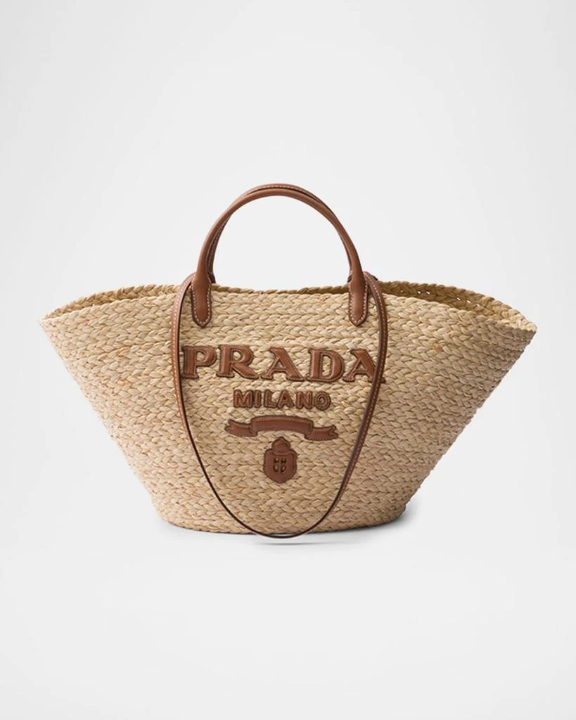 Prada Large Raffia and Leather Tote Bag 1