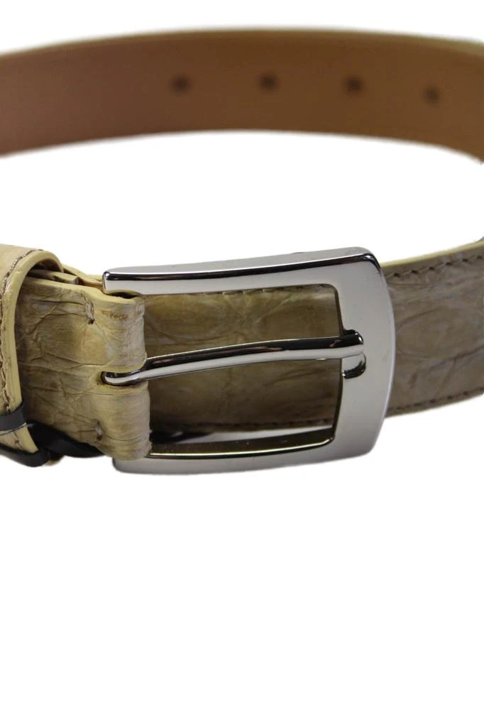 Tardini Mens American Alligator Silver-Toned Frame Buckle Belt Beige 2