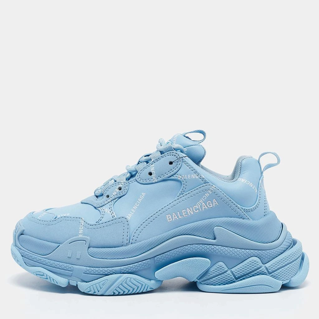 Balenciaga Balenciaga Blue Faux Leather Allover Logo Triple S Sneakers Size 36 1