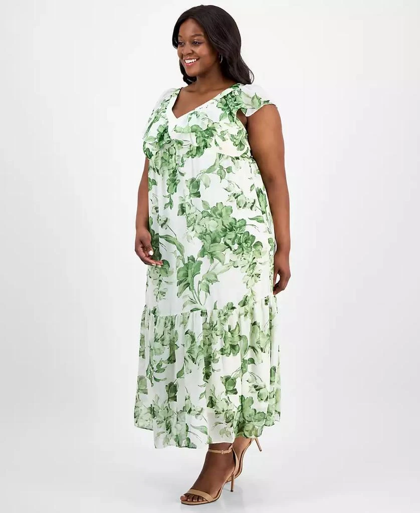 Taylor Plus Size Printed Chiffon Ruffle-Sleeve Maxi Dress 4