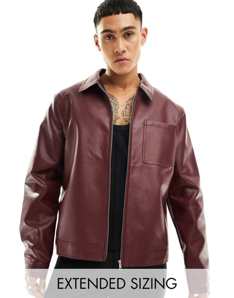 ASOS ASOS DESIGN faux leather harrington jacket in burgundy 1
