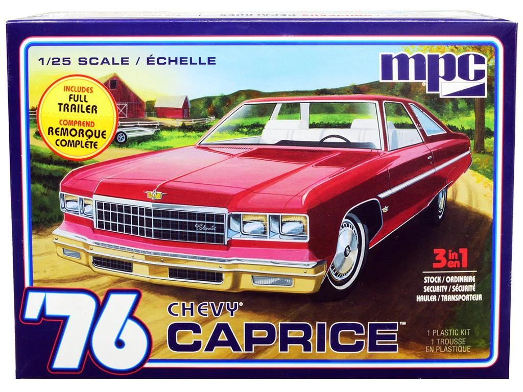 MPC Skill 2 Model Kit 1976 Chevrolet Caprice with Trailer 3-in-1 Kit 1/25 Scale Model by 4
