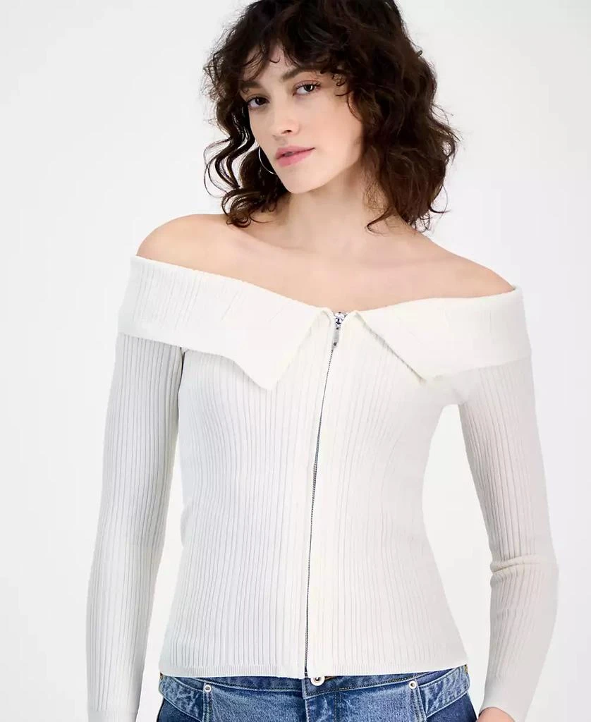 Bar III Women's Off-The-Shoulder Zippered Long-Sleeve Top, Exclusively at Macy's 3