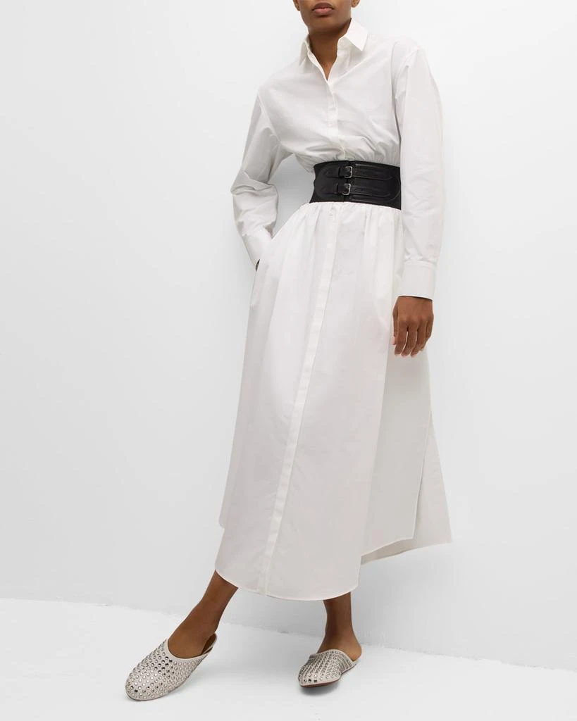 ALAIA Maxi Button-Front Shirtdress with Leather Belt 6