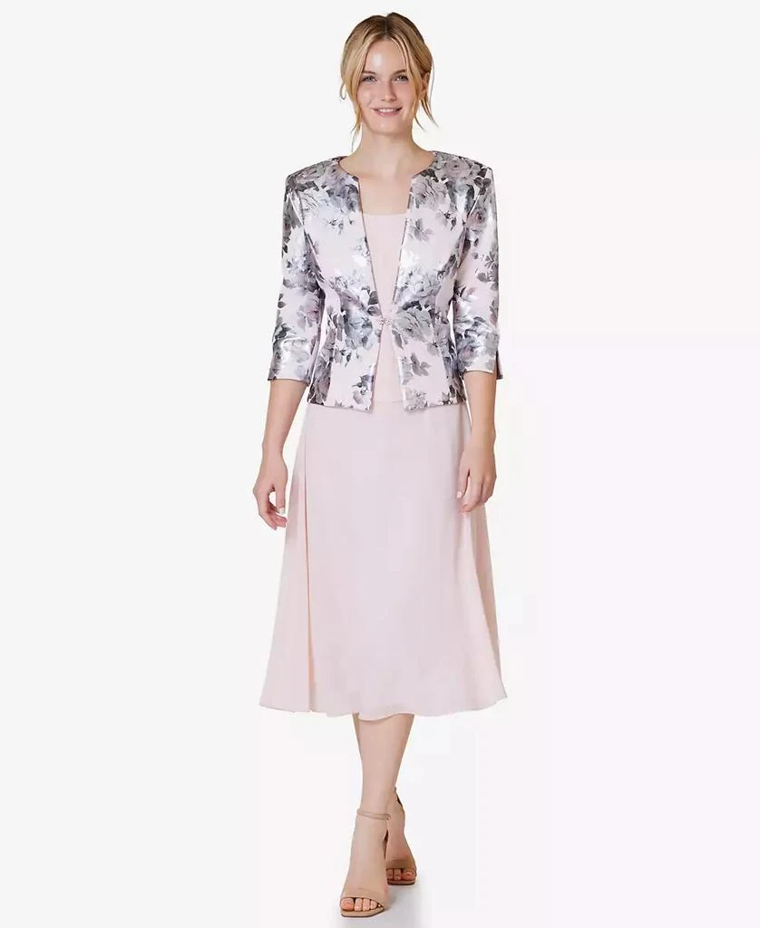 Jessica Howard Women's 2.Pc Floral-Print 3/4-Sleeve Jacket & Sleeveless Midi Dress 3