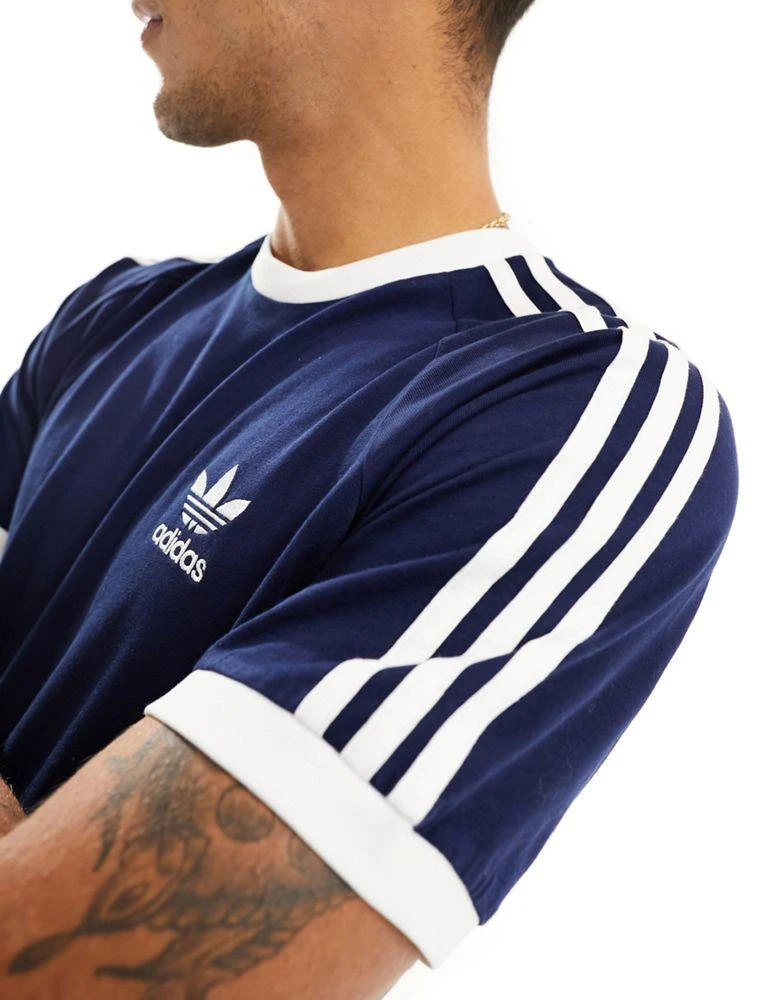 Adidas adidas Originals 3 stripe ringer t-shirt in navy 2