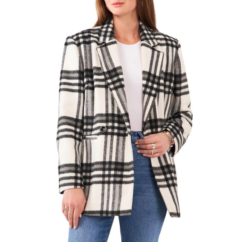Vince Camuto Womens Plaid Notch Collar Double-Breasted Blazer 1