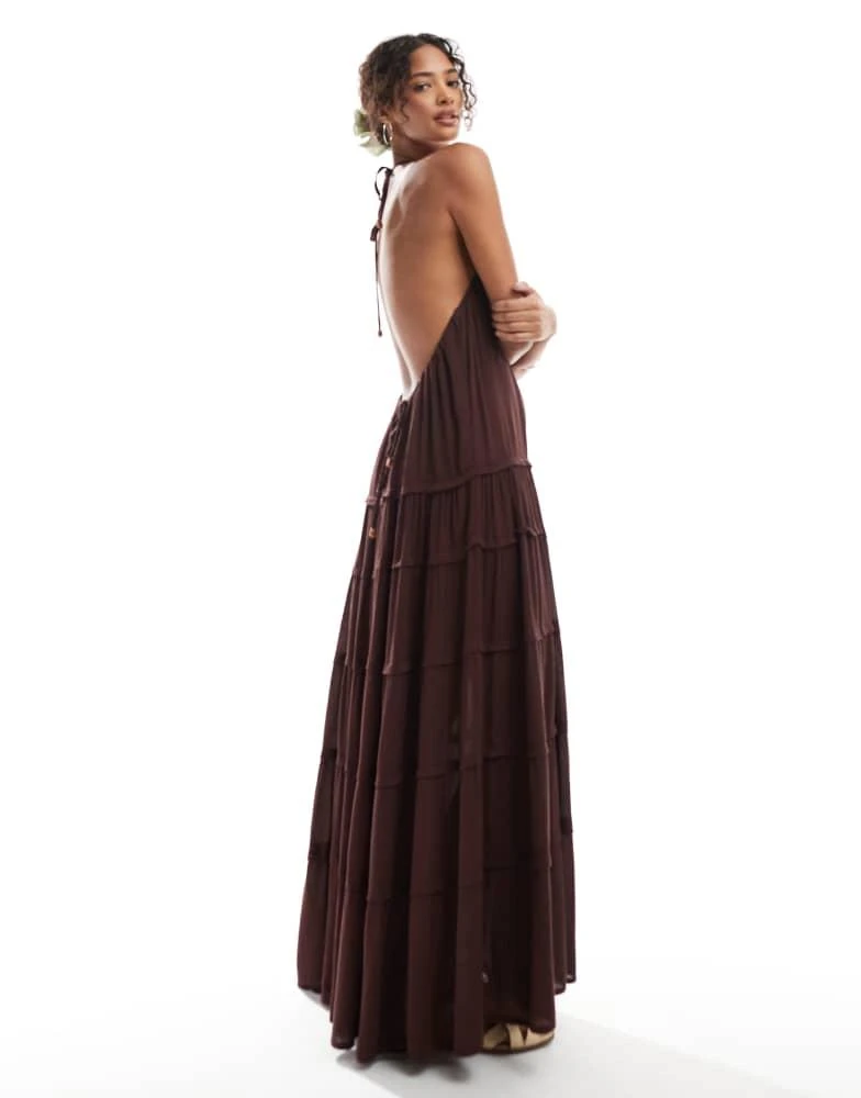 Shop Pull&Bear low back tiered maxi dress in brown on Sale at BeyondStyle   Get 21% Off Pull&Bear low back tiered maxi dress in brown with Limited-Time  Flash Deals, Exclusive Discounts, and