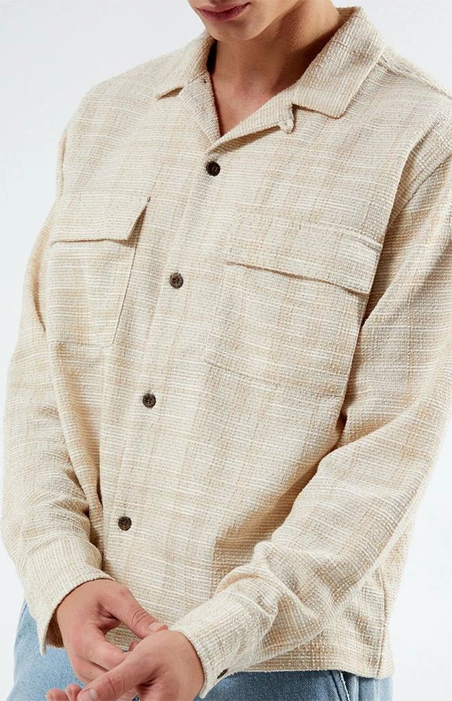 PacSun Cream Woven Cropped Flannel Shirt 2
