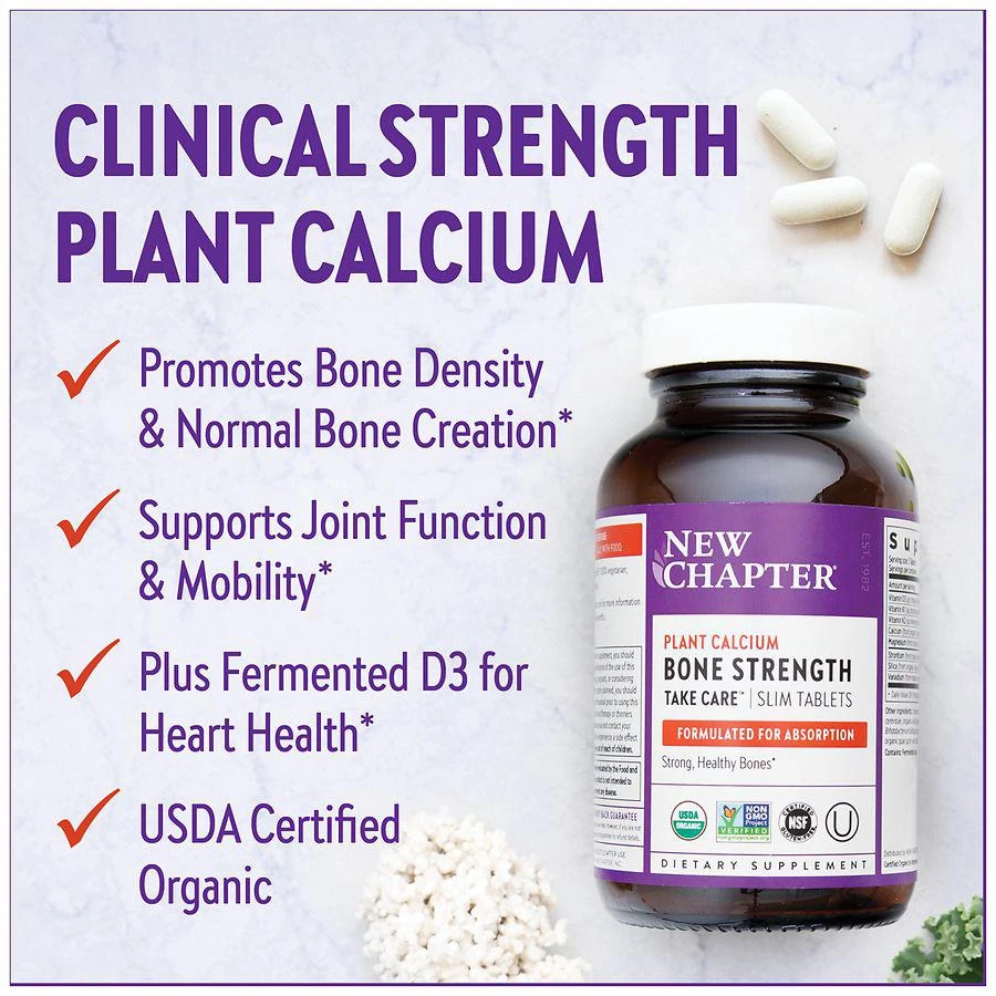 New Chapter Bone Strength Take Care, Organic Plant Calcium, Slim Tabs 8