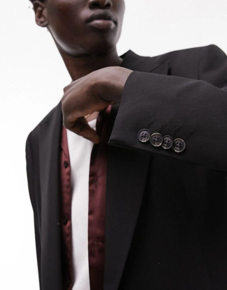Topman Topman slim warm handle wrap suit jacket in black 4