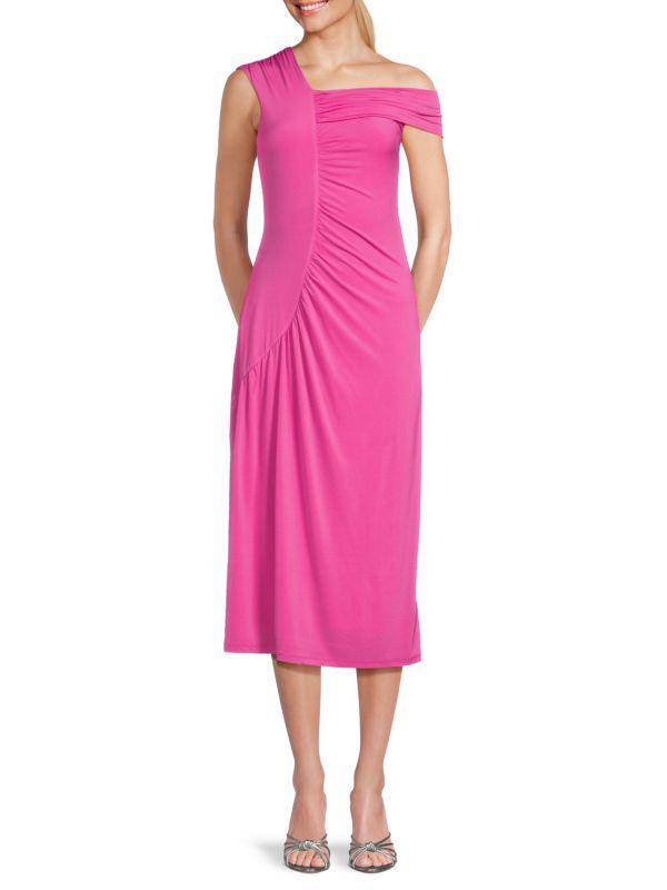 Adrienne Landau Asymmetric Ruched Midi Dress