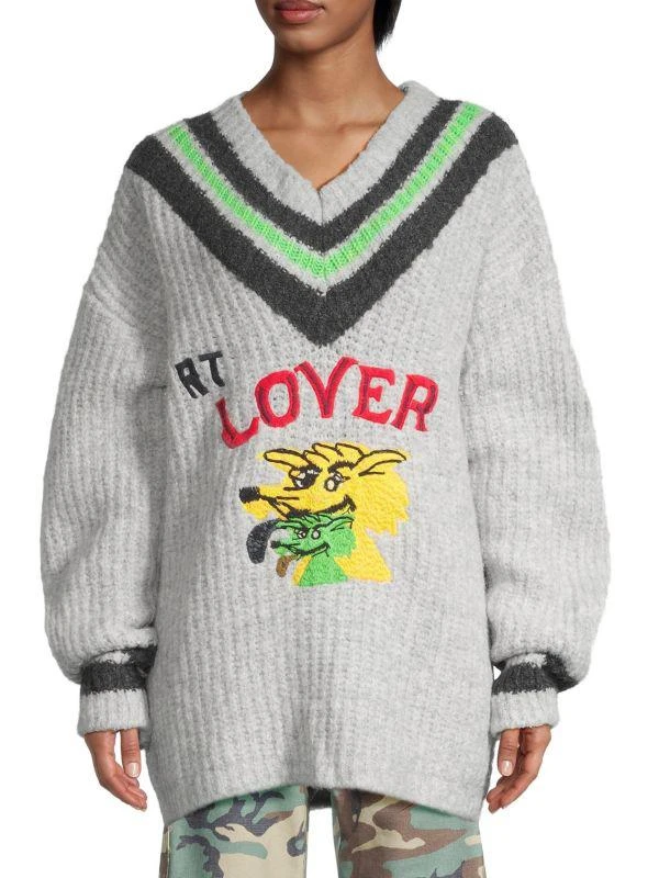 ERL Hurt Lover Wool-Blend V-Neck Sweater 3
