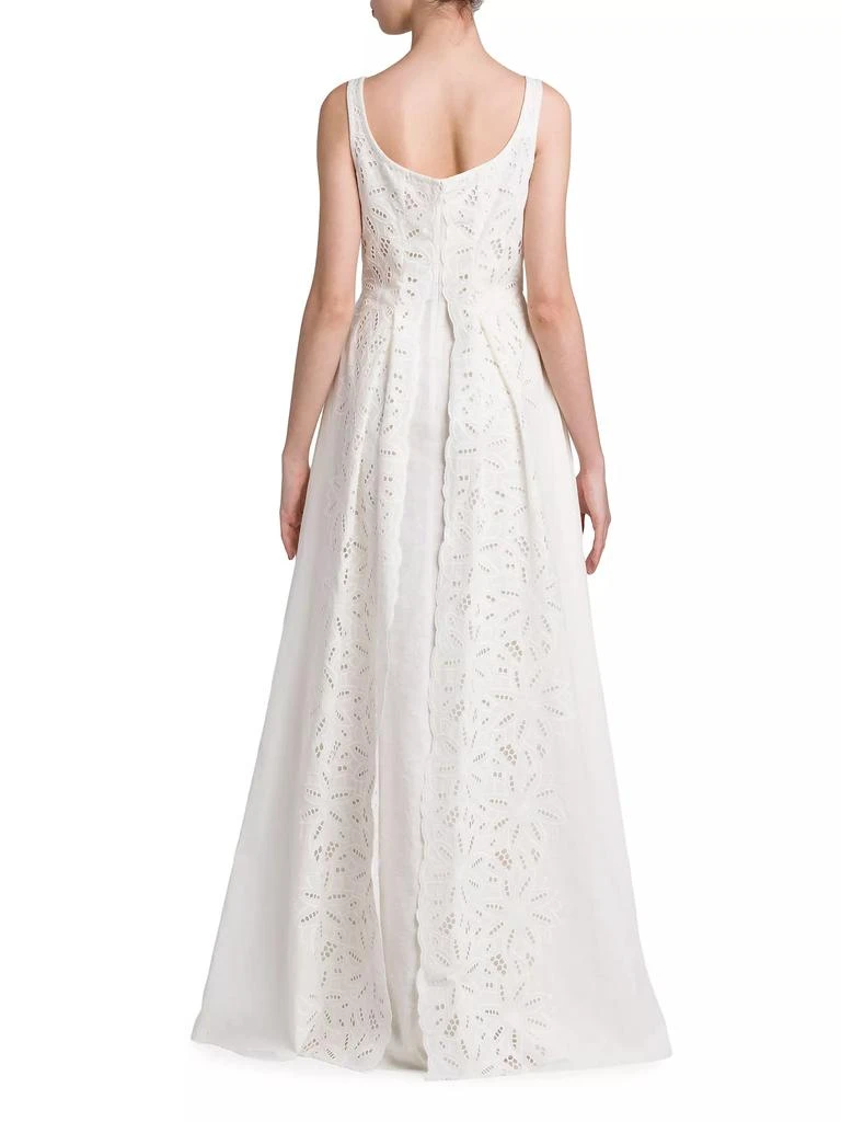 Alberta Ferretti Linen-Blend Eyelet A-Line Gown 5