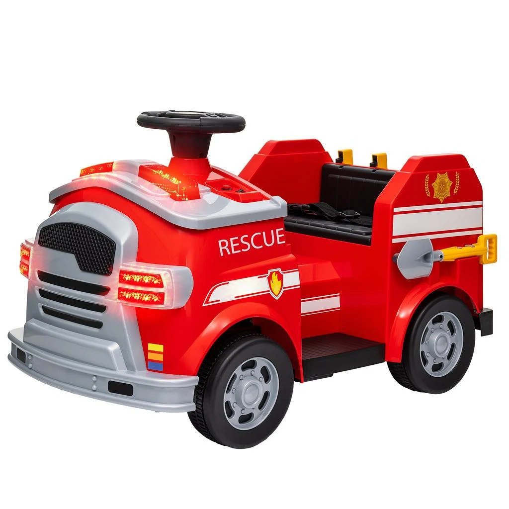 BreeBe 12V Kids Ride On Fire Truck with Siren Flashing Lights and Fire Extinguisher