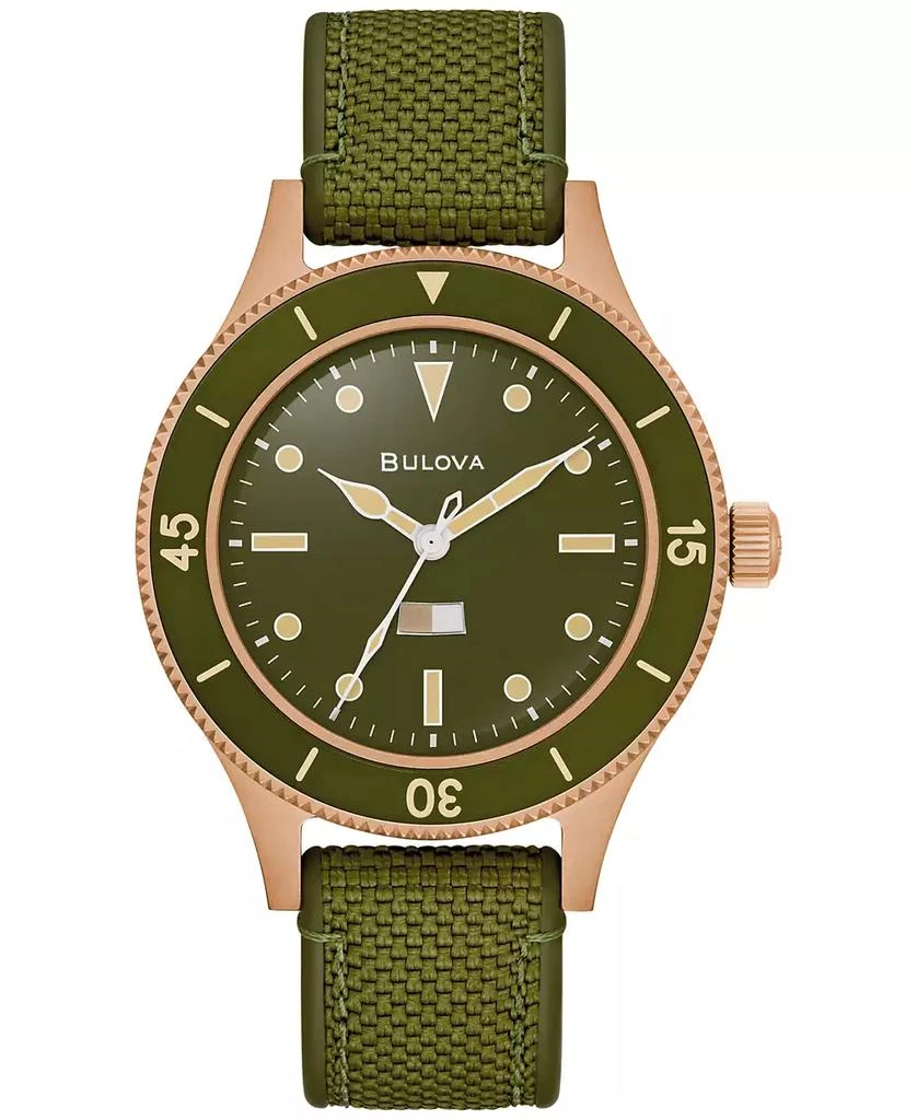Bulova 150th Anniversary Men's Automatic MIL-SHIPS Green Nylon Strap Watch 41mm 1
