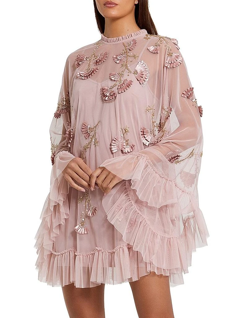 blue dress for baby girl Embellished Long Flare Sleeve Mesh A Line Short Dress Embellished Mesh A  Line with Flare Sleeves Mac Duggal 9257 main image 1