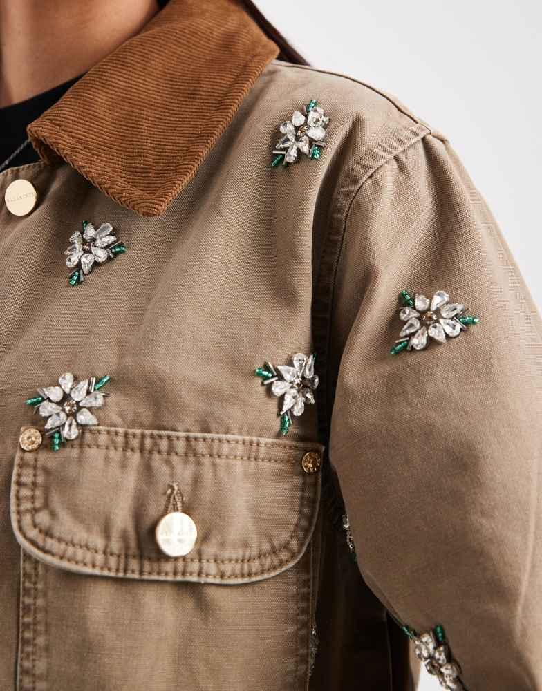 ALL SAINTS AllSaints bex floral embroidered cord collar denim
