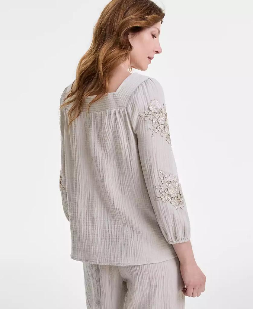 売れ筋商品|||ジェイエムコレクション カットソー トップス レディース Women's Cotton Gauze Floral-Appliqu Top, Exclusively at Macy's Stonewall JM Collection Women's Cotton Gauze Floral-Appliqué Top