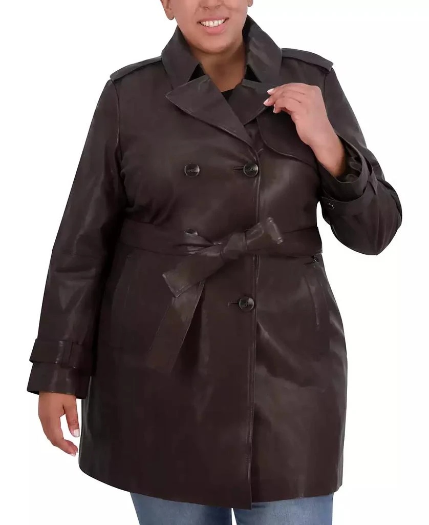 Tahari Womens Plus Size Natalie Belted Leather Trench Coat 5