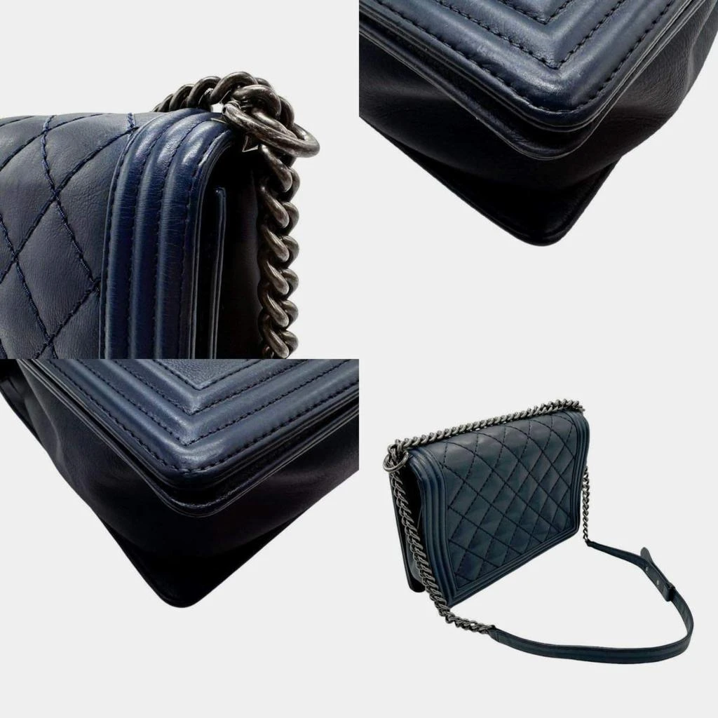 Chanel Chanel Navy Gunmetal Leather Boy Bag 4