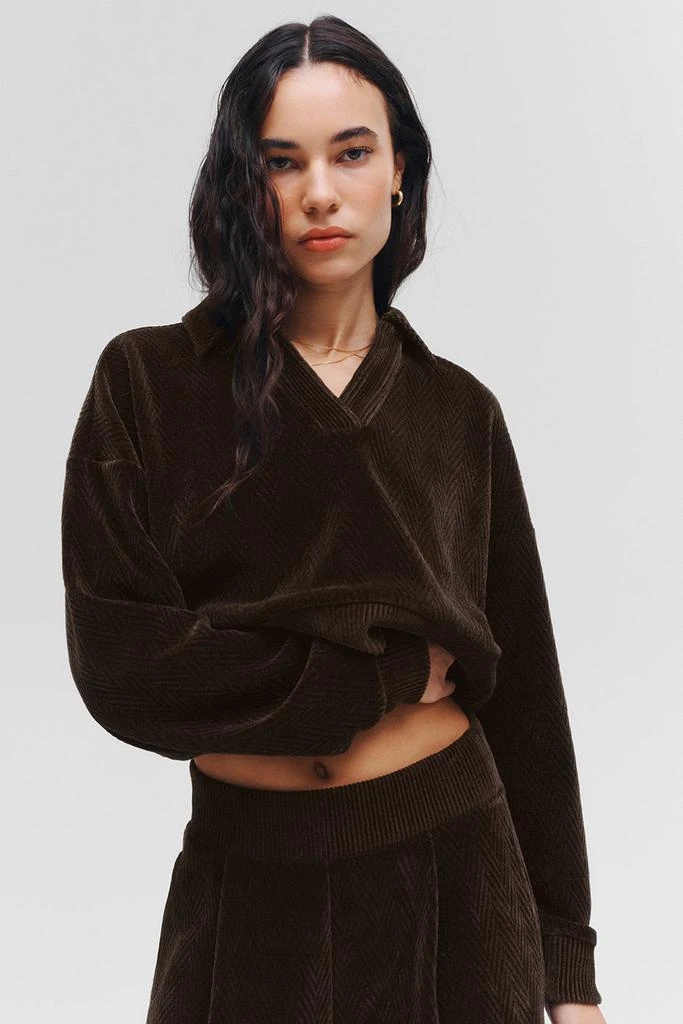 Alo Cropped Cozy Day Henley Pullover - Espresso 1