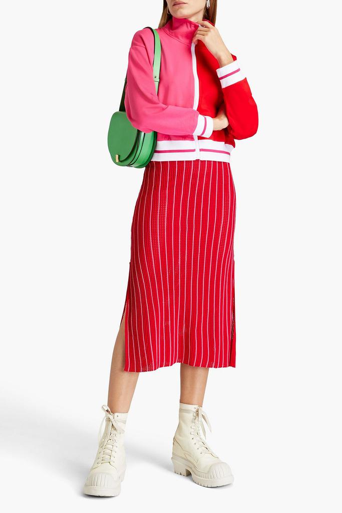 Solid & Striped Striped ribbed pointelle-knit midi skirt