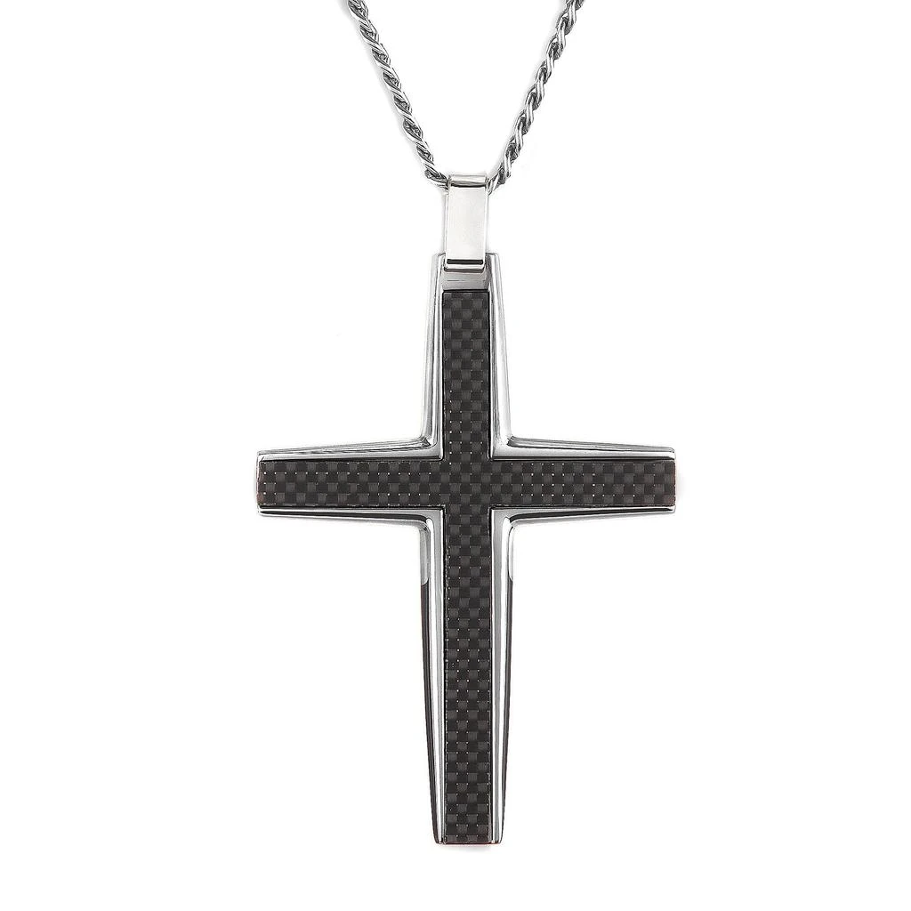 Crucible Jewelry Crucible Los Angeles Black Carbon Fiber Stainless Steel Cross Necklace - Medium 1