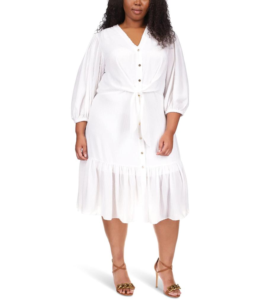 MICHAEL Michael Kors Plus Size Pinstripe  Tie Midi Dress