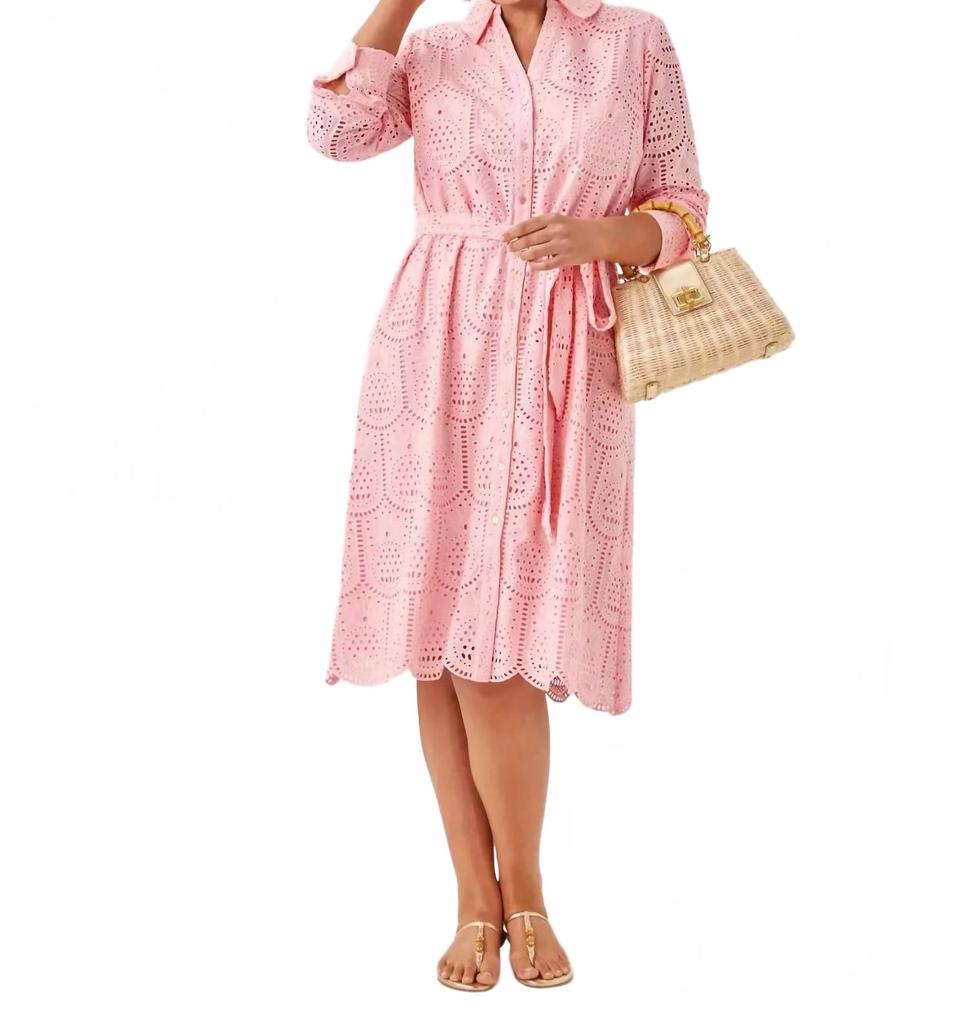 Shop Eira Midi Shirtdress In Pink Muse Pineapple Tile Eyelet on