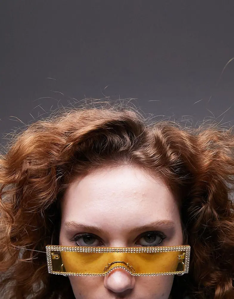 Topshop Topshop diamante rectangle fashion sunglasses in yellow