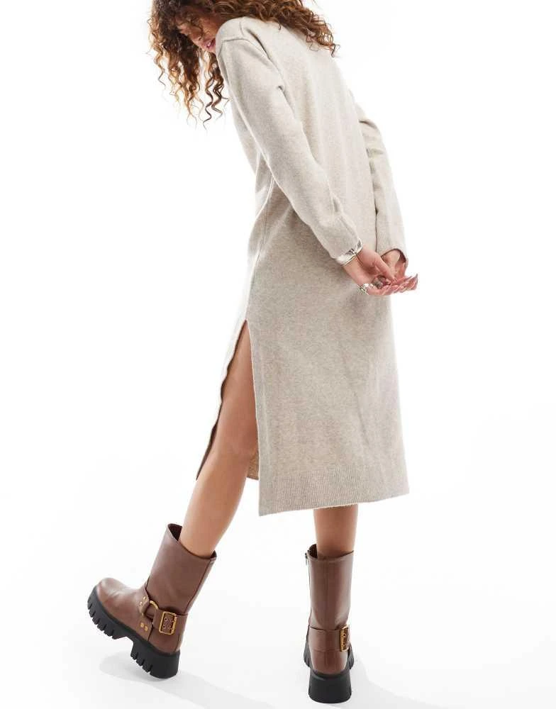 Weekday Weekday Funda wool blend knitted midaxi dress with side split in light beige melange exclusive to ASOS 3
