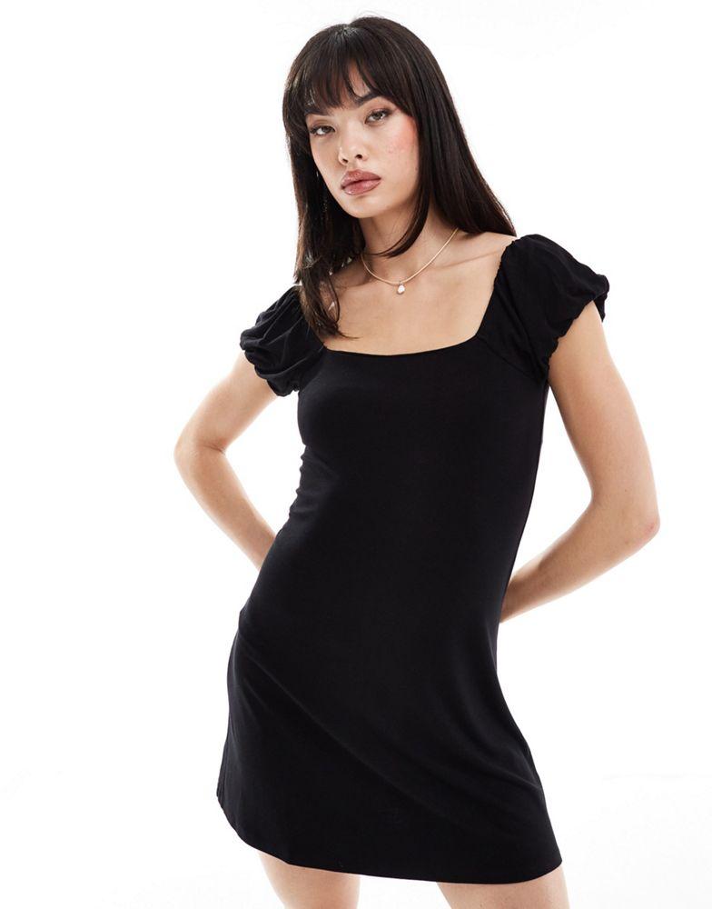 ASOS ASOS DESIGN puff sleeve square neck mini dress in black