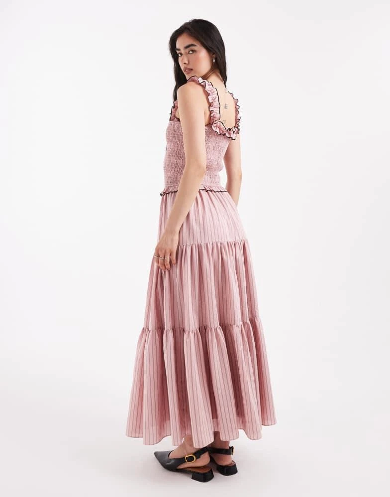 Daisy Street Daisy Street shirrred bodice and ruffle strap maxi dress in pink stripe 4