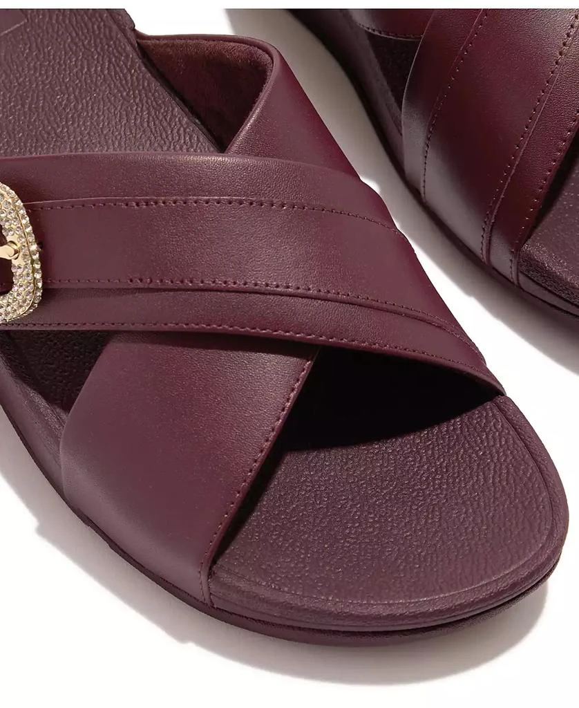 FitFlop Women's Lulu Crystal Buckle Leather Cross Slides Flats 5