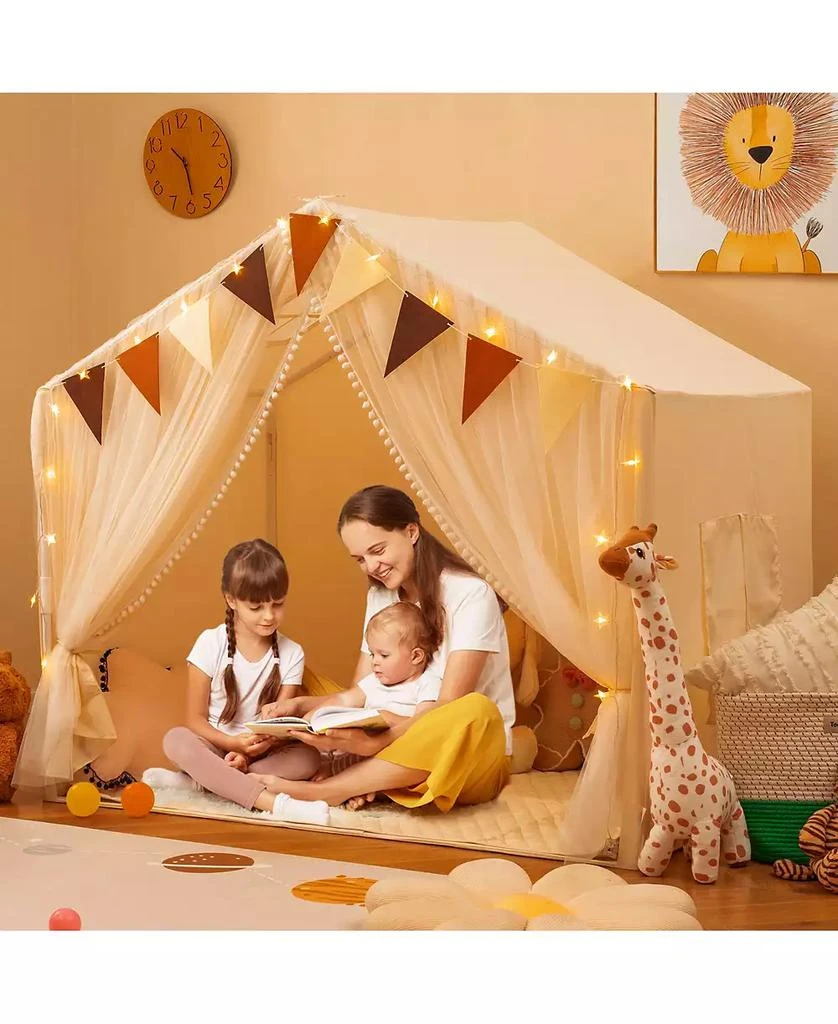 HONGGE Large Toddler Playhouse Tent with Windows, Door Curtains, and Mat 9