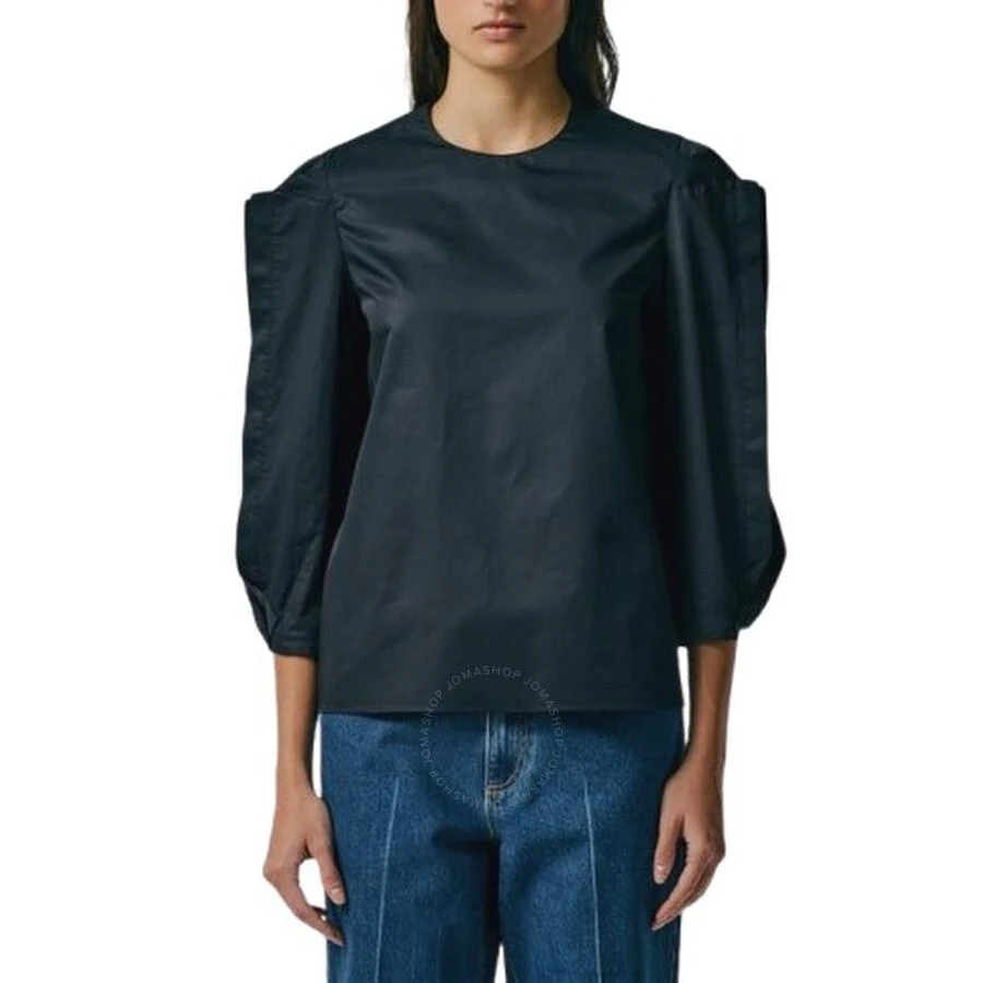 Tibi Ladies Black Cotton Sateen Square Sleeve Top 1