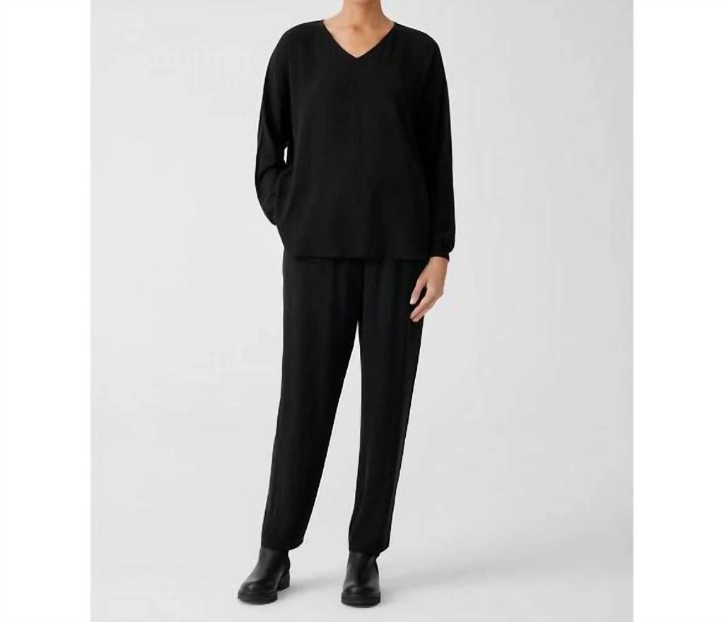 Eileen Fisher Silk Georgette Crepe Dolman Sleeve Top In Black 4