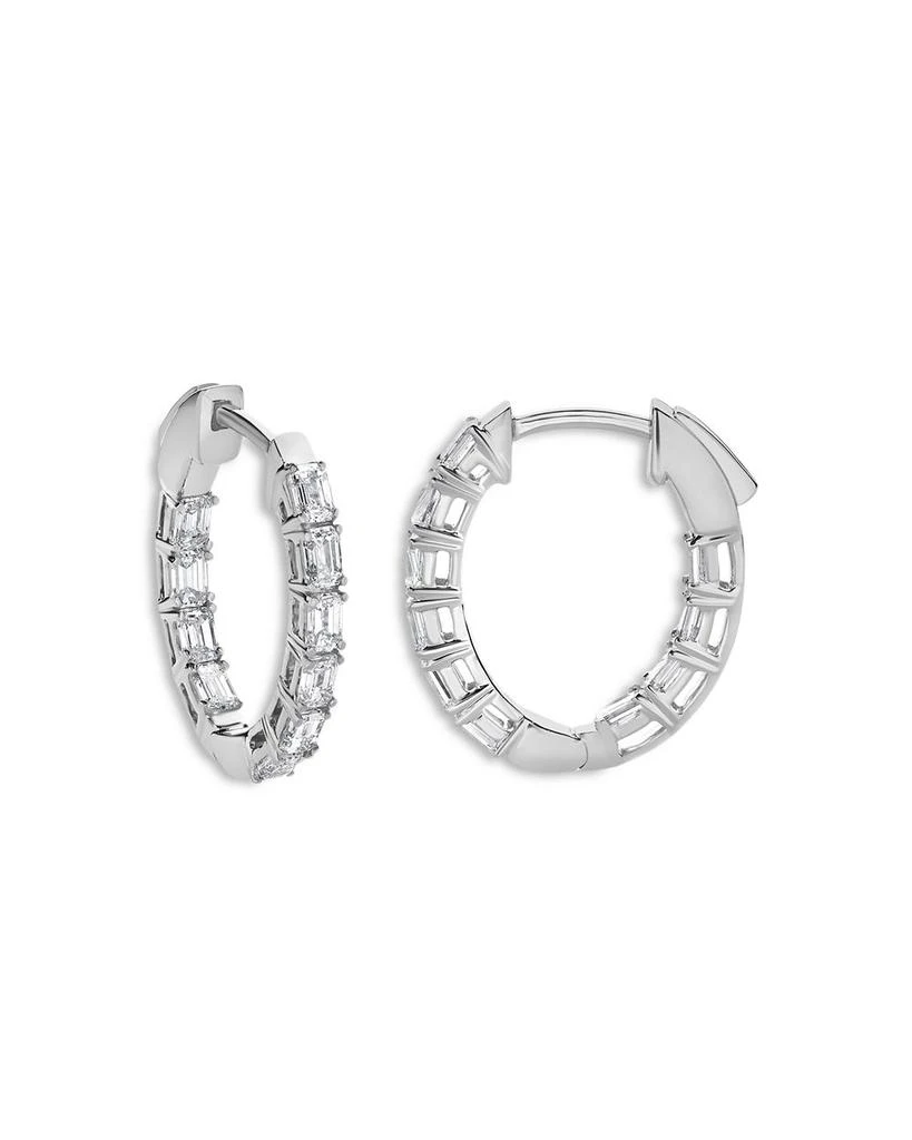 Bloomingdale's Fine Collection Diamond Emerald Cut Small Hoop Earrings in 14K White Gold, 2.0 ct. t.w. 1