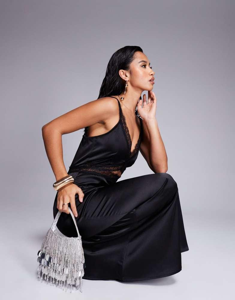 Never Fully Dressed Never Fully Dressed Petite Mimi lace cut-out slip maxi dress in black