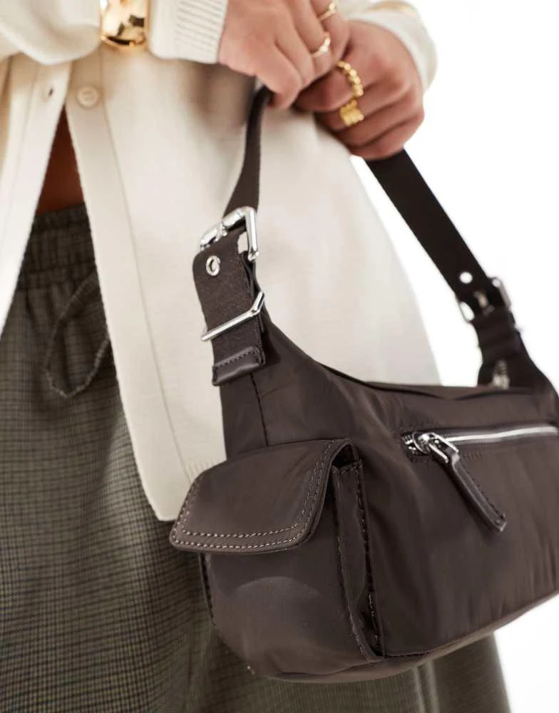 Mango Mango side pocket shoulder bag in dark brown 2