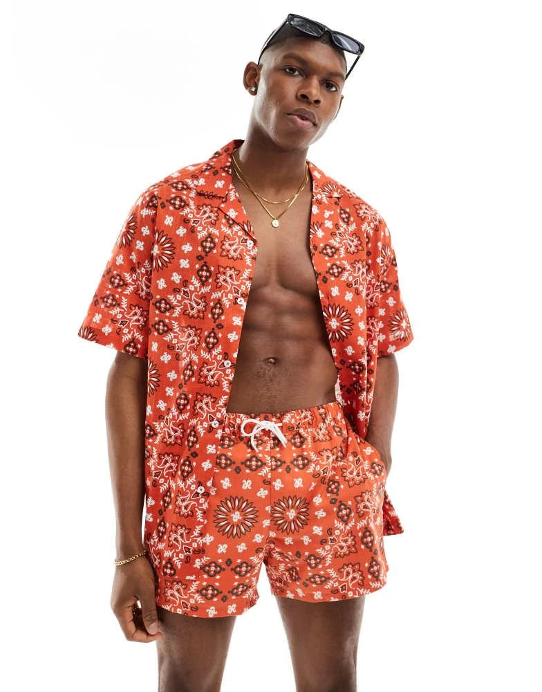 ASOS ASOS DESIGN co-ord relaxed revere shirt with bandana print in red 1