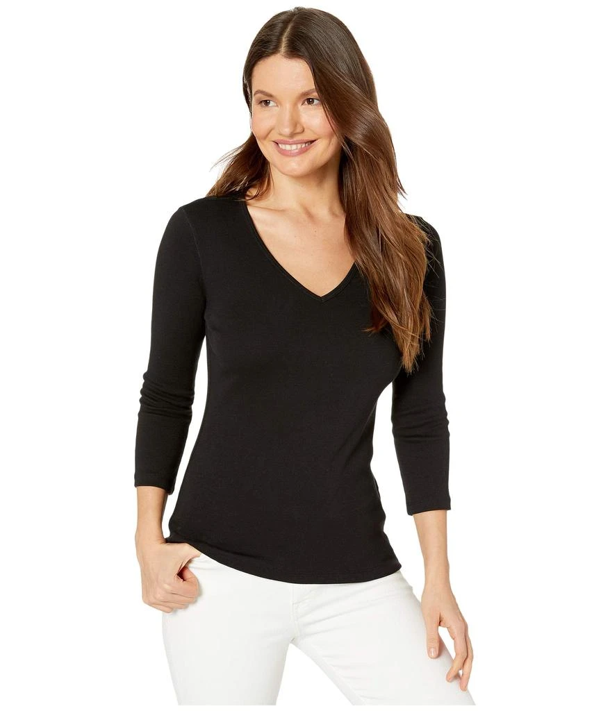 Lilla P 1x1 Rib 3/4 Sleeve V-Neck Top 1